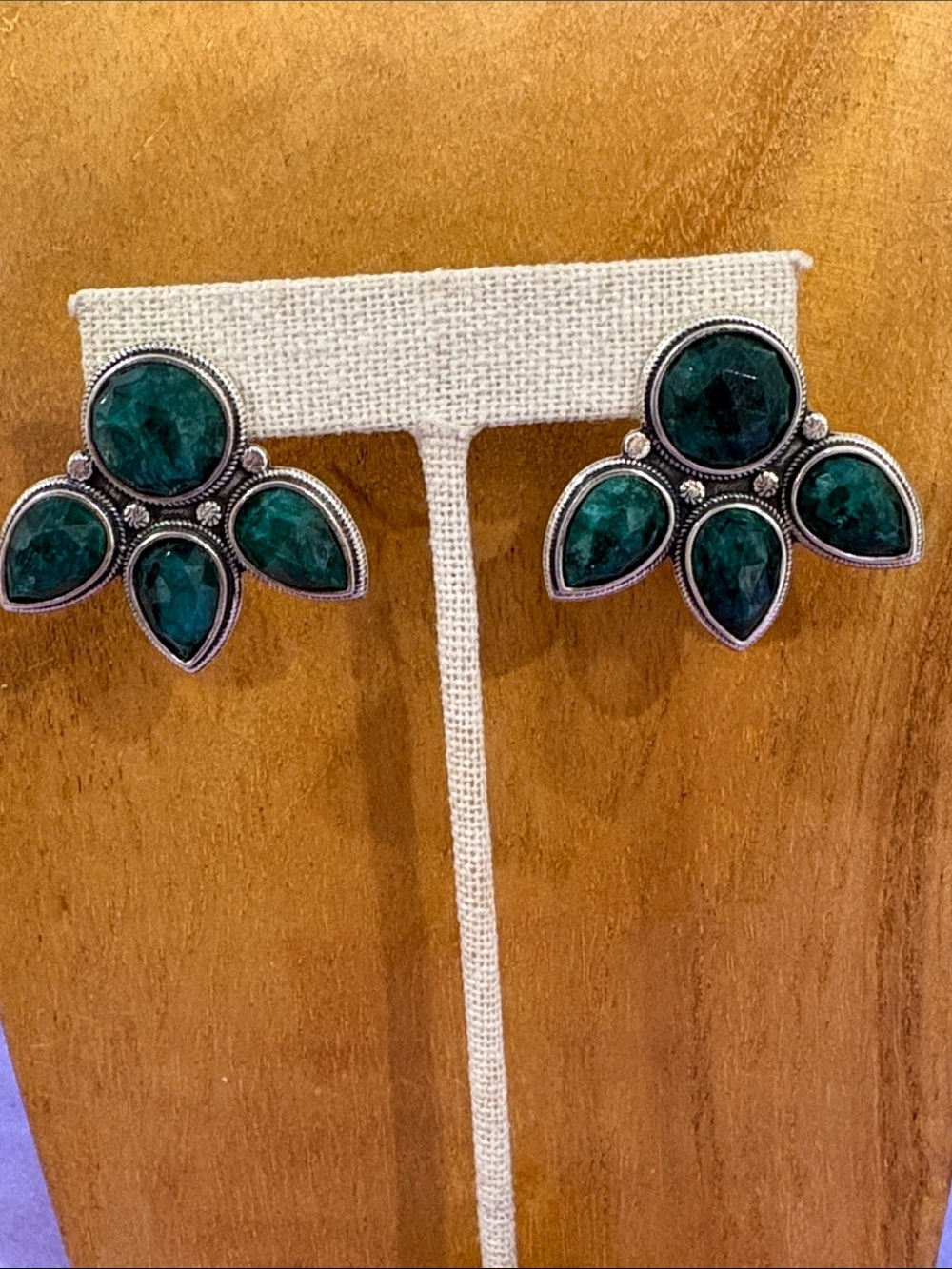 Sterling Silver Faceted Emerald Teardrop Cluster Stud Earrings - Hespera